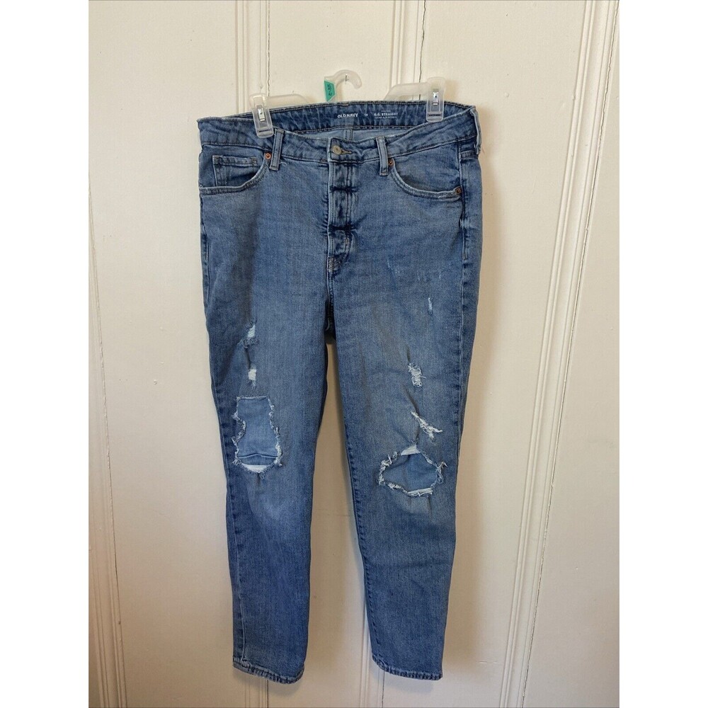 Old Navy High Rise OG Straight Jeans Women's 14 Blue Stretch Denim
